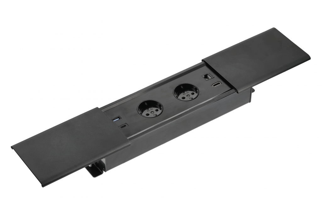 Подовжувач вбудований GTV PRESTINO, 2x роз. schuko, USB A+C, RJ45, HDMI, 1,5 м, чорний