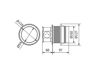 Подовжувач врізний в стіл GTV AE-BPW3S100U-53 COMFORT, 3xSCHUKO, 2xUSB 5V 2.4A, алюміній, кабель 1.5м