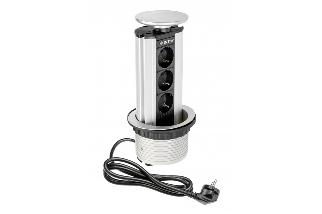 Подовжувач для офісу GTV AE-BPW3GS-80 (вбудовується в стіл), 3 гнізда SCHUCKO, срібний