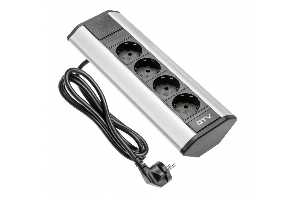 Подовжувач для офісу GTV AE-PBKT4S-80, кутовий, 4 x гнізда SCHUKO, срібний