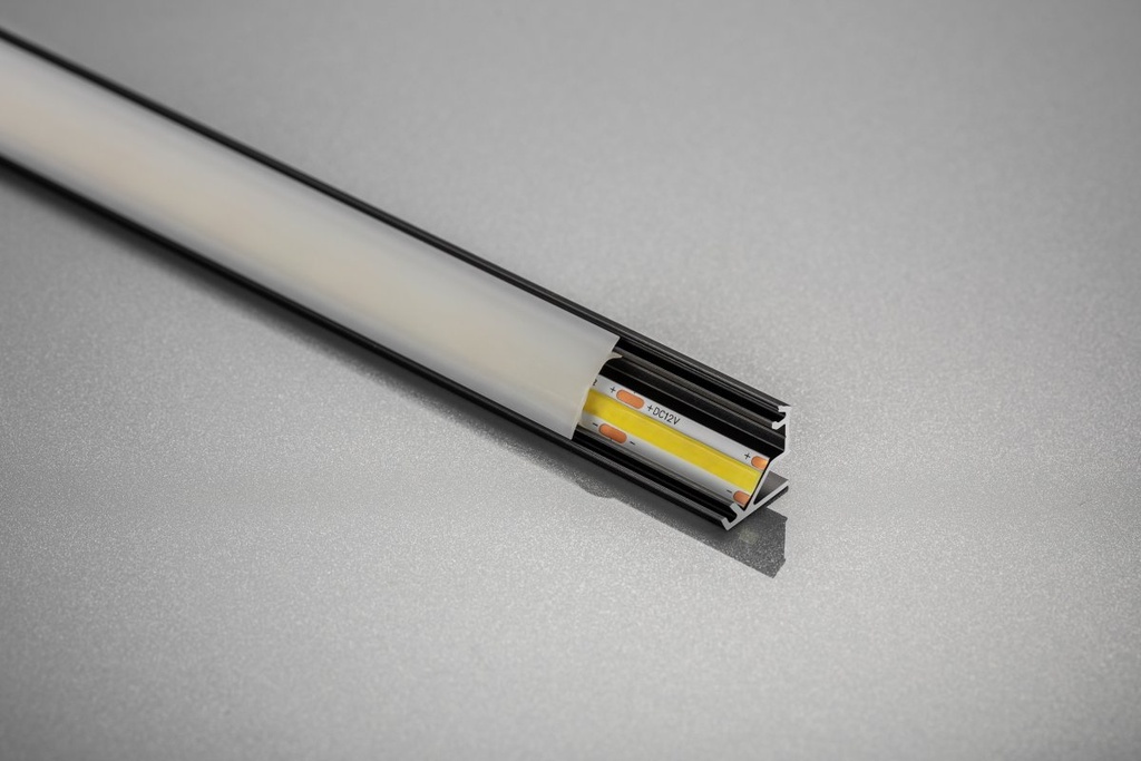 Профіль GTV GLAX для світлодіодної стрічки, кутовий накладний, 2 м, чорний