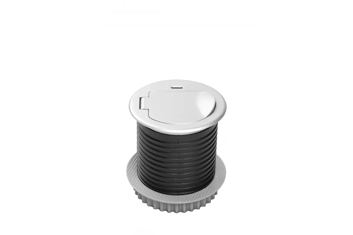 Розетка меблева GTV CHARGER MINI 60mm, 1x розетка Schuko, 1xUSB-C, кабель 1,9m, алюміній