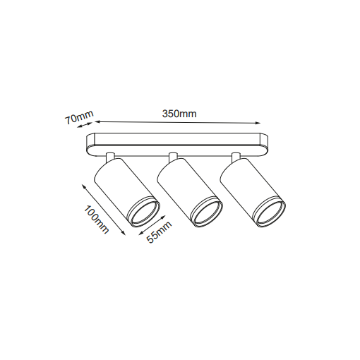 Світильник потрійний GTV SOLIS, алюміній, 55х100мм, IP20, 3*GU10, макс. 50Вт, max. 250В, 50/60Гц, чорний
