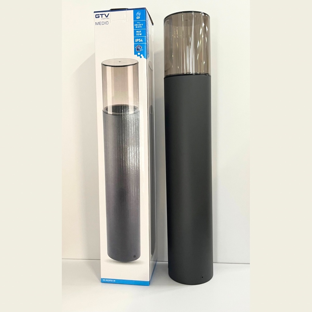 Світильник садовий GTV MEDIO-P 50, E27, MAX.15W, IP54, стовпчик, графіт (OS-MEDP50-30)