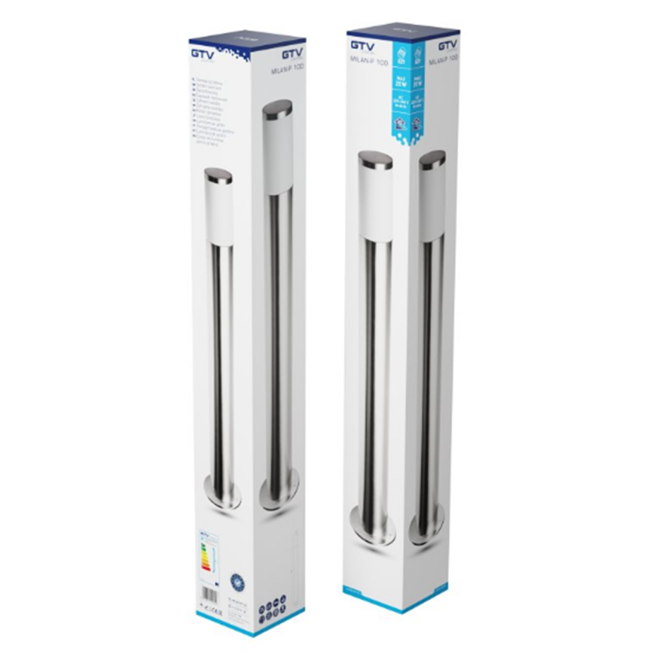 Світильник садовий GTV MILAN-P 100, E27, max.20W, IP54, стовпчик, інокс