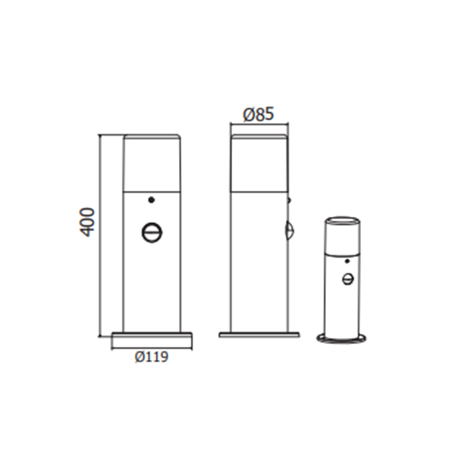 Світильник садовий з датчиком руху GTV CORTA-P PIR 40, E27, MAX.25W, IP44, стовпчик, графіт (OS-CORP40P-30)