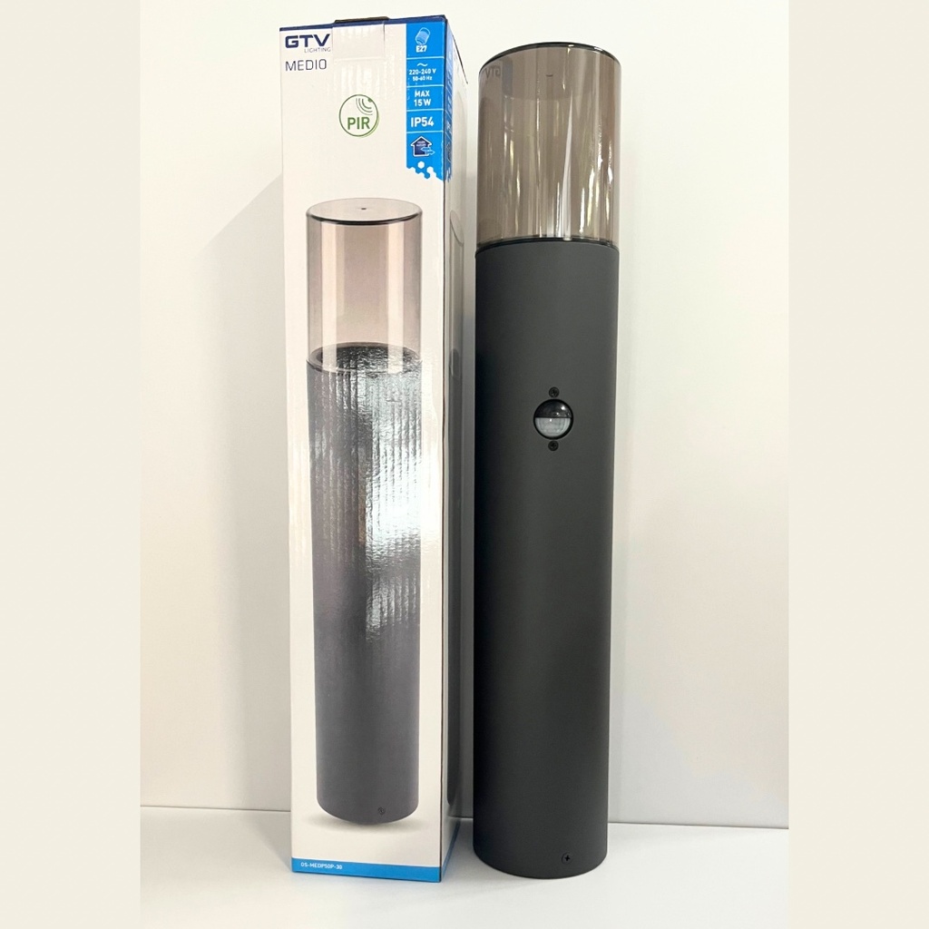 Світильник садовий з датчиком руху GTV MEDIO-P 50 PIR, E27, MAX.15W, IP54, стовпчик, графіт (OS-MEDP50P-30)