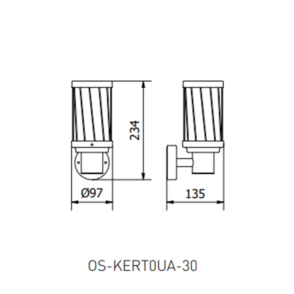 Світильник садовий фасадний бра GTV KERTA-A, E27, max.12W, IP44, графіт (OS-KERT0UA-30)