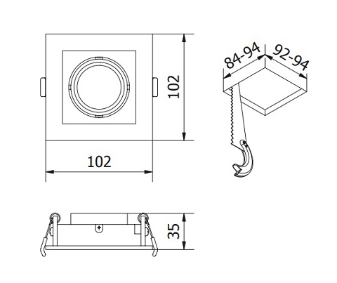 Світильник точковий GTV RUBIO, 102x102mm, IP20, квадратний, одинарний, білий (пластик) (OP-RUBIOKW1-10)
