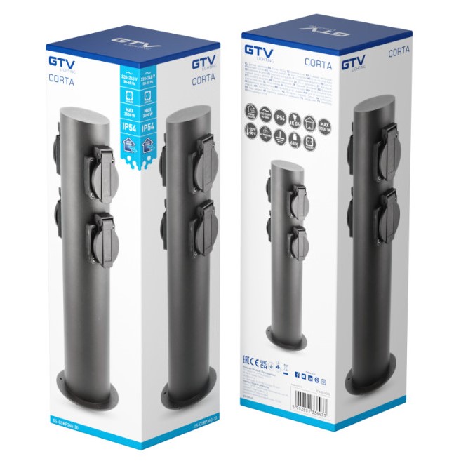 Стовпчик садовий GTV CORTA-P 36, IP54, 4*розетки Schucko, max.3500W, графіт (OS-CORP36G-30)