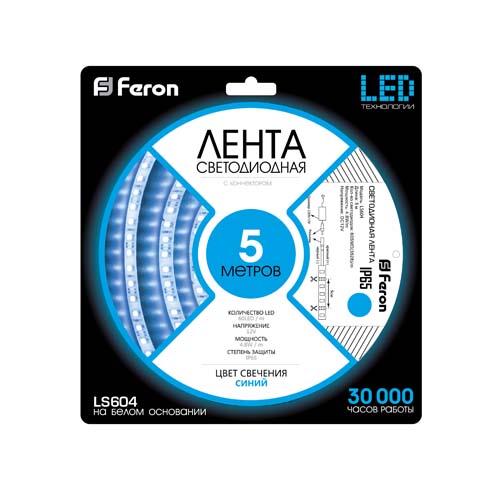 Світлодіодна стрічка Feron LS604 12В 4.8Вт/м синій
