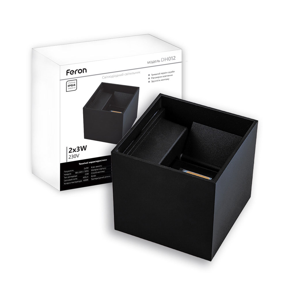 [6682] Архітектурний світлодіодний накладний світильник Feron DH012 6Вт 4000K чорний