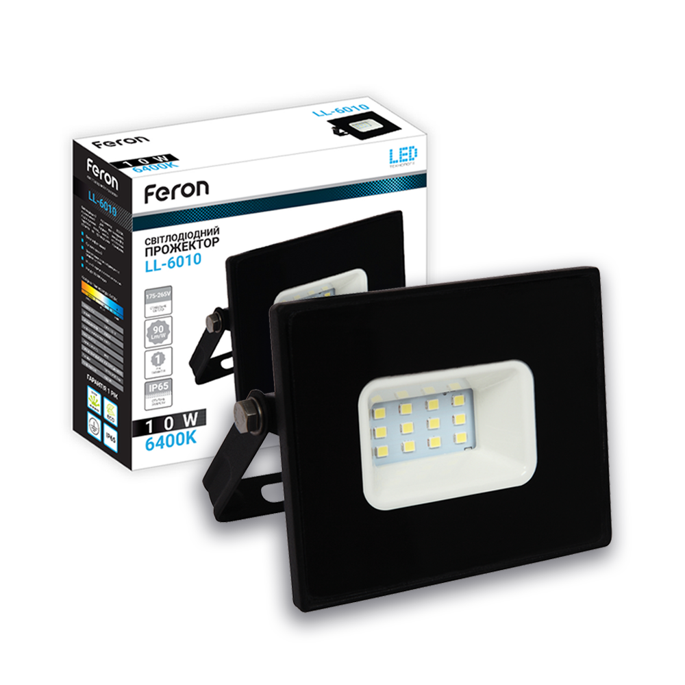 [6847] Світлодіодний прожектор Feron LL-6010 10Вт 6400K чорний