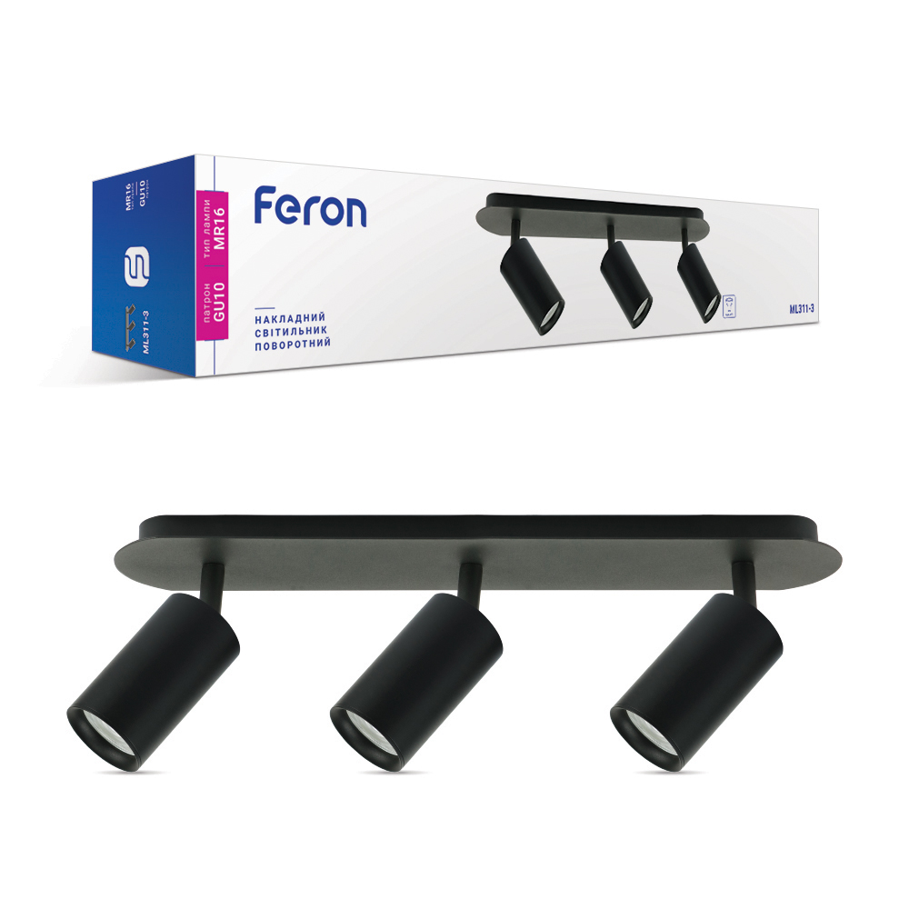 [7038] Накладний поворотний світильник Feron ML311-3 під лампу чорний