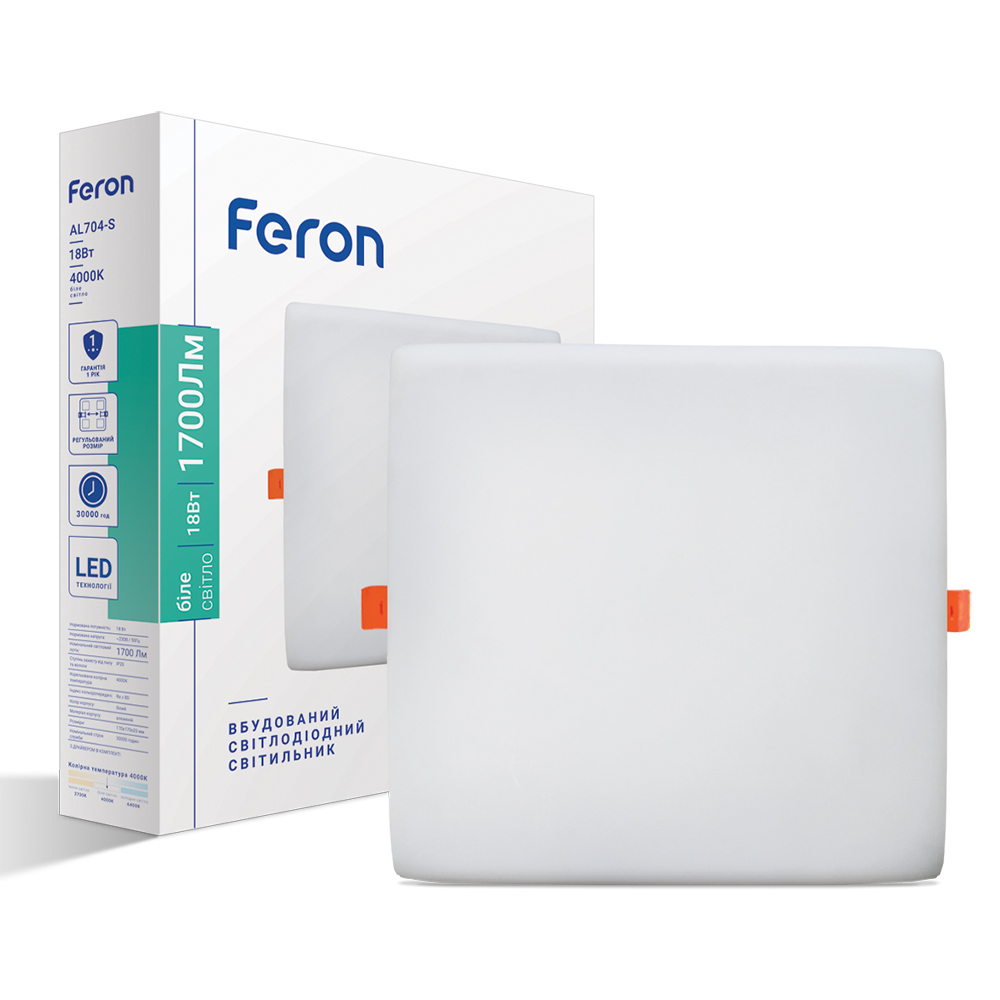 Світлодіодний вбудований світильник Feron AL704-S 18Вт 4000K білий