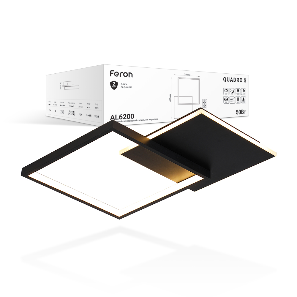 [7502] Світлодіодна накладна люстра Feron AL6200 QUADRO S 50Вт чорний