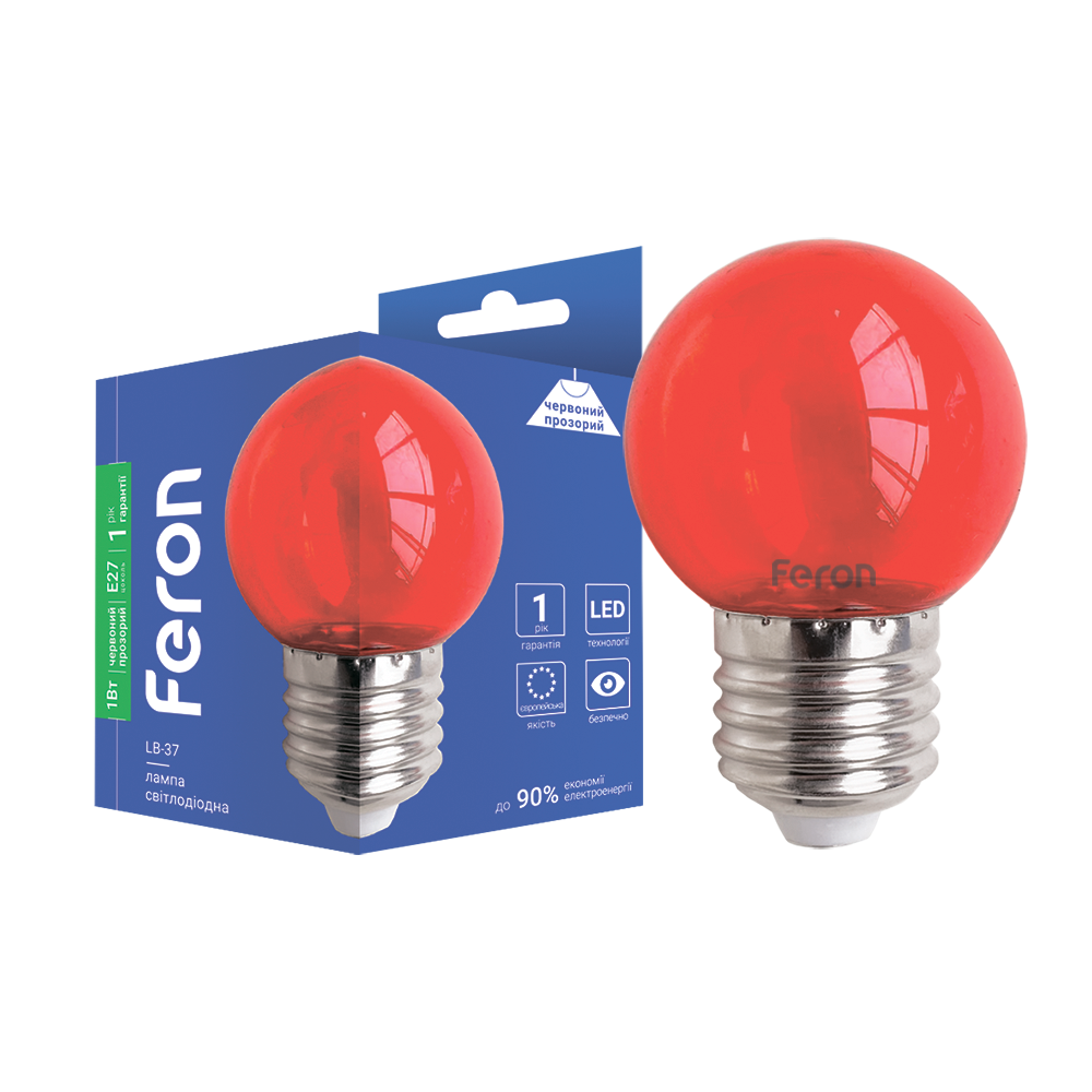 [7662] Світлодіодна декоративна лампа Feron LB-37 1Вт E27 червона прозора