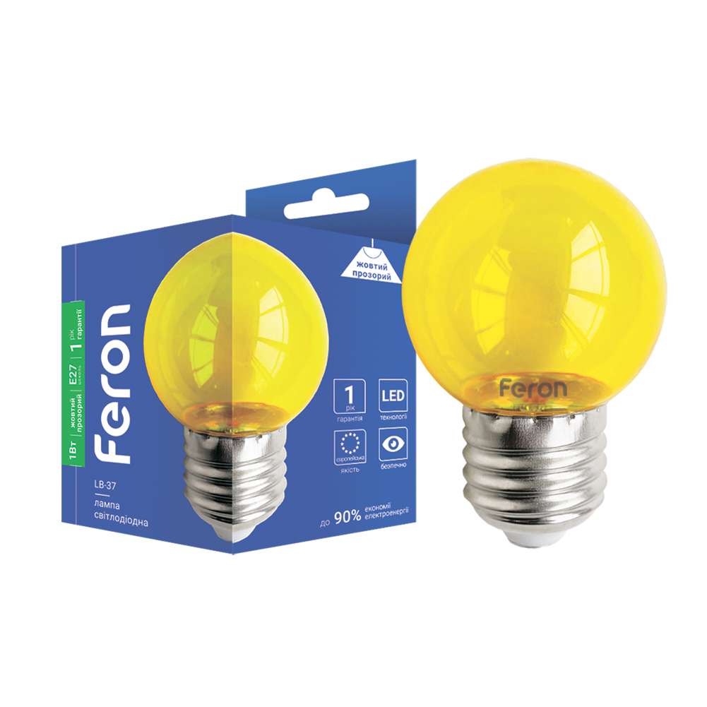 [7661] Світлодіодна декоративна лампа Feron LB-37 1Вт E27 жовта прозора