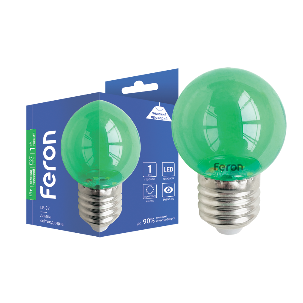 [7663] Світлодіодна декоративна лампа Feron LB-37 1Вт E27 зелена прозора
