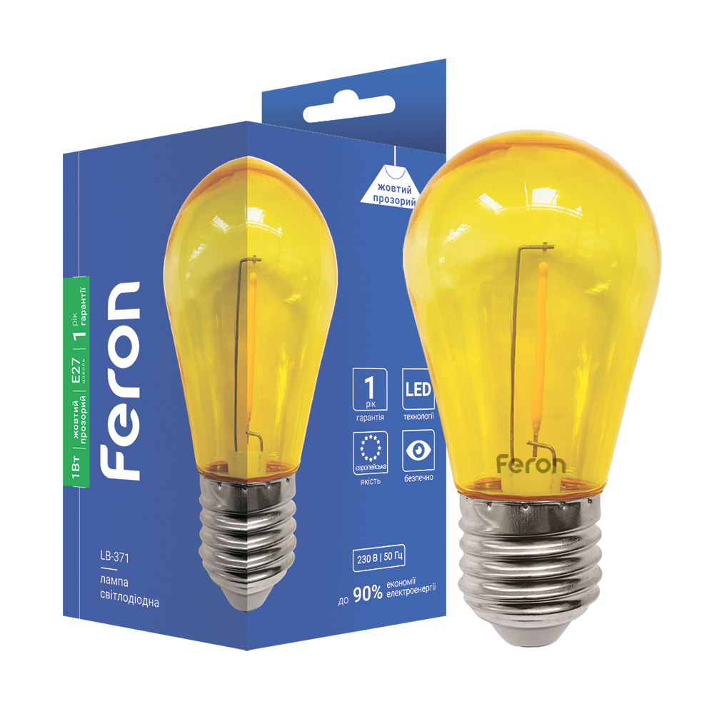 [7665] Світлодіодна декоративна лампа Feron LB-371 1Вт E27 жовта прозора