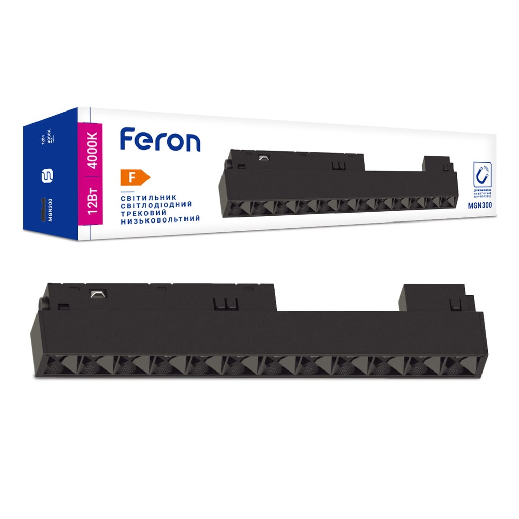 [7609] Світлодіодний магнітний трековий світильник Feron MGN300 12Вт 4000K чорний