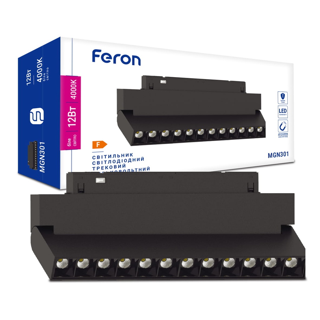 [7611] Світлодіодний магнітний трековий світильник Feron MGN301 12Вт 4000K чорний