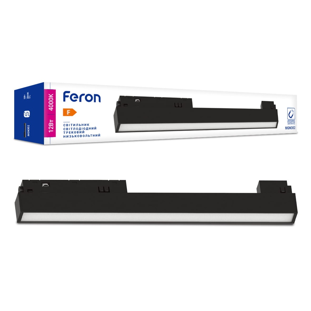 [7612] Світлодіодний магнітний трековий світильник Feron MGN302 12Вт 4000K чорний
