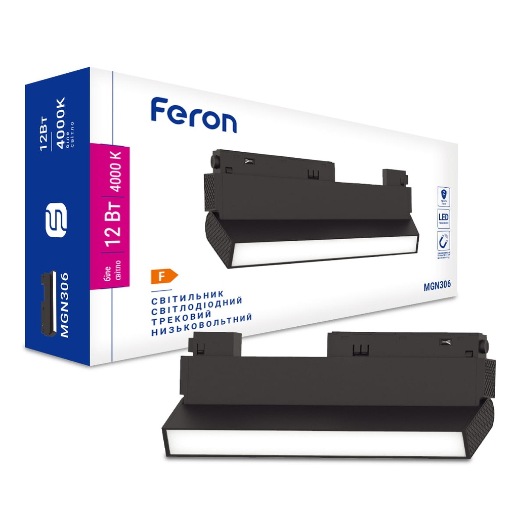 [7615] Світлодіодний магнітний трековий світильник Feron MGN306 12Вт 4000K чорний