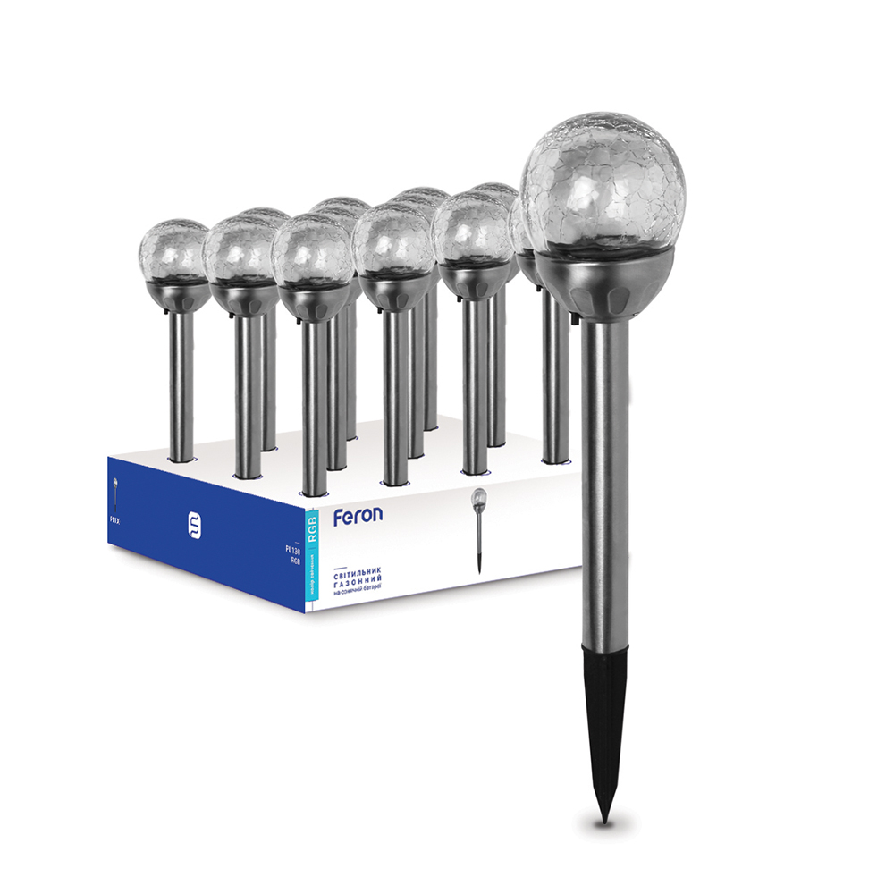 Ґрунтовий світлодіодний світильник Feron PL130 RGB на сонячній батареї хром