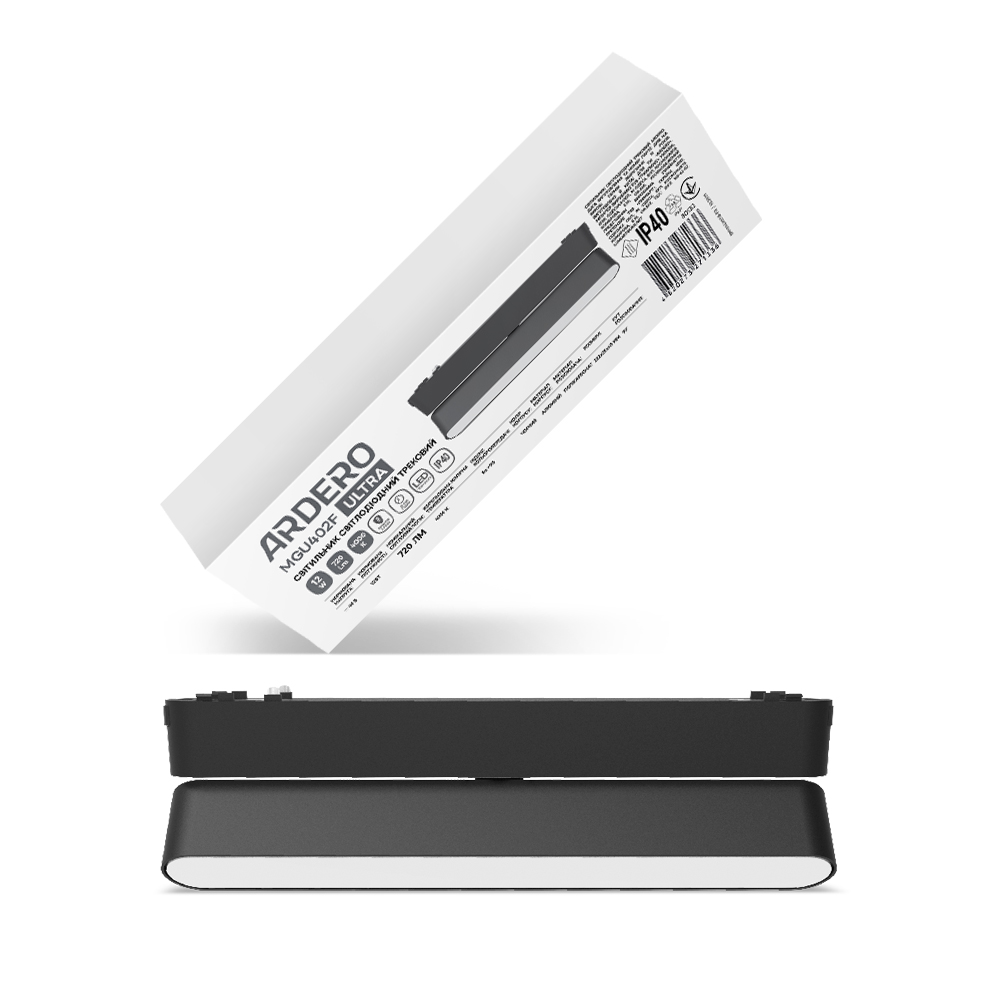 [7967] Світлодіодний магнітний трековий світильник Ardero MGU402F ULTRA 12Вт 4000K чорний