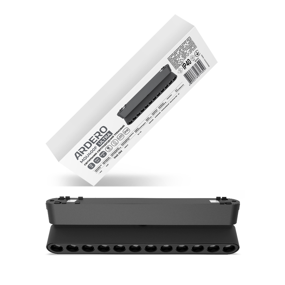 Світлодіодний магнітний трековий світильник Ardero MGU400F ULTRA 12Вт 4000K чорний