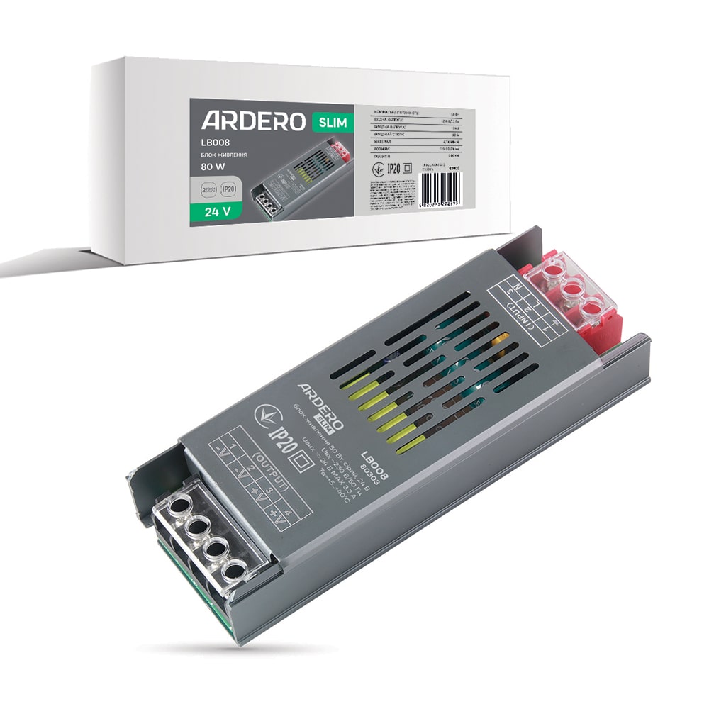[8178] Блок живлення для LED стрічки Ardero LB008 24В 80Вт IP20 (80303)