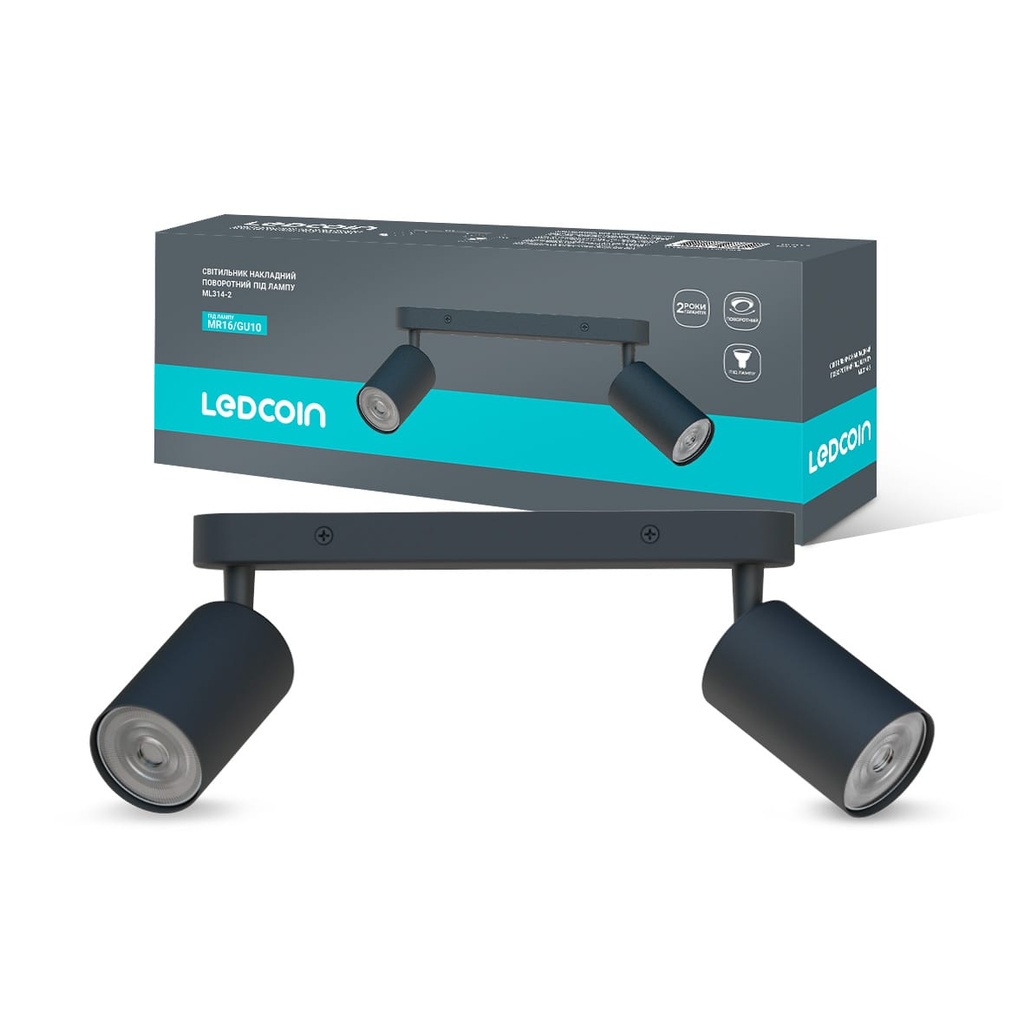[8257] Накладний поворотний світильник Ledcoin ML314-2 під лампу чорний