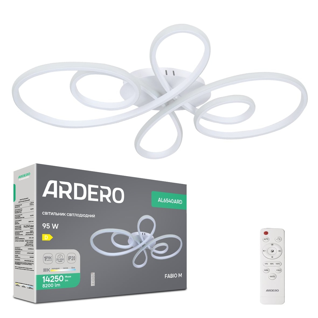 [8364] Світлодіодна люстра Ardero AL6540ARD FABIO M 95Вт білий