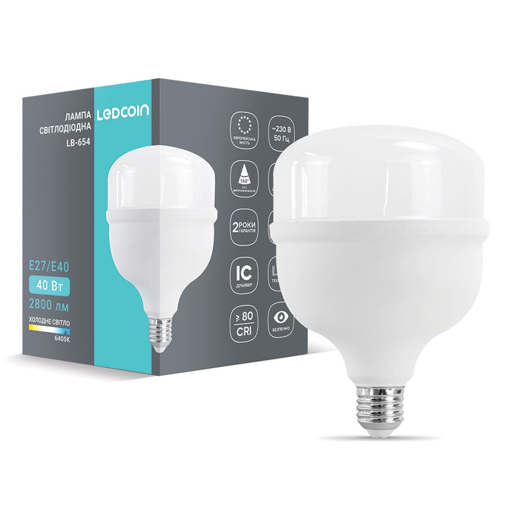 Світлодіодна лампа Ledcoin LB-654 40Вт Е27-E40 6500K