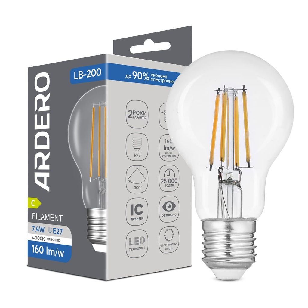 [8772] Світлодіодна лампа Ardero LB-200 7,4Вт E27 4000K