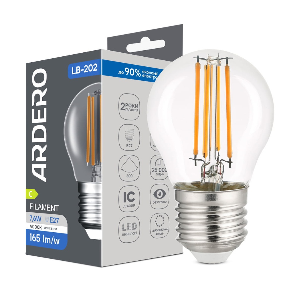 [8779] Світлодіодна лампа Ardero LB-202 7,6Вт E27 4000K
