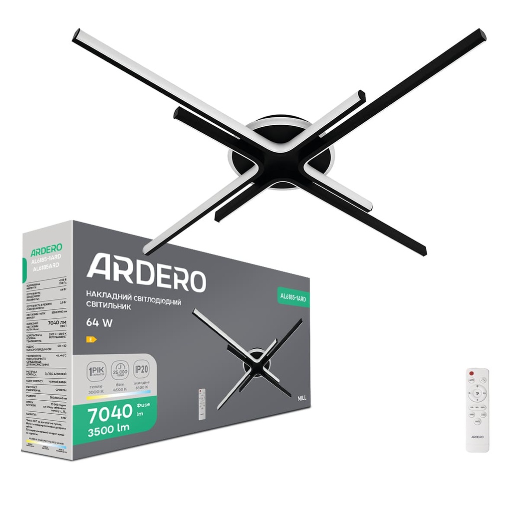 [8938] Світлодіодний накладний світильник Ardero AL6185-1ARD MILL 64Вт чорний