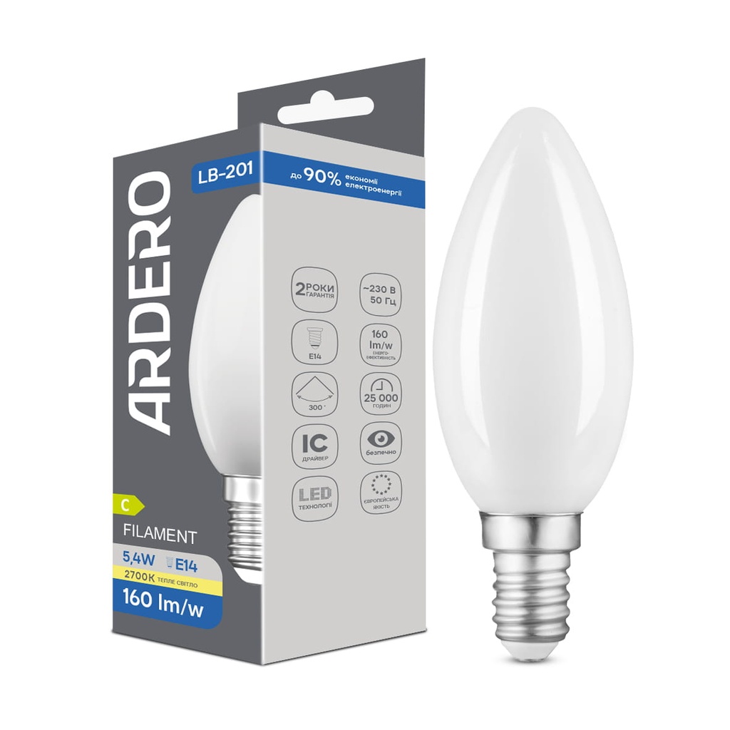 [8996] Світлодіодна лампа Ardero LB-201 5,4Вт E14 2700K матована