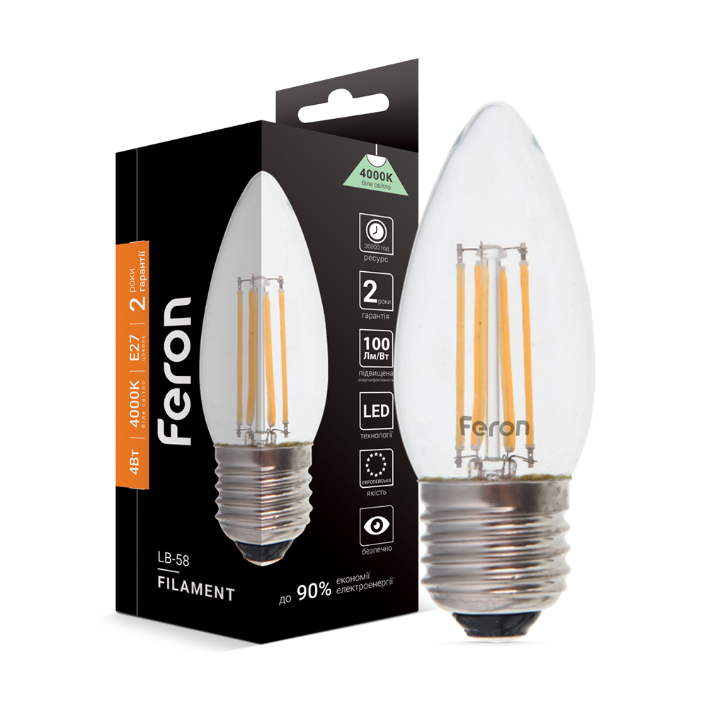 [4844] Світлодіодна лампа Feron Filament LB-58 4Вт E27 4000K