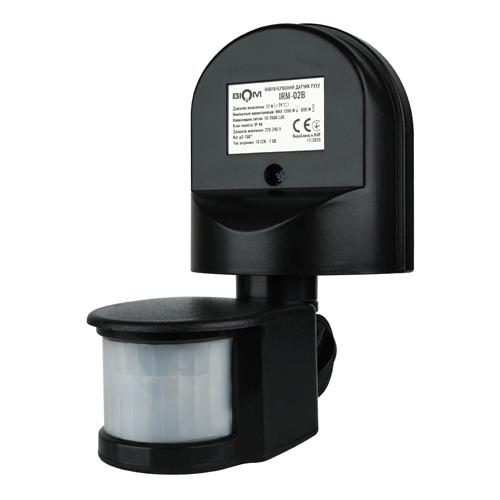 [3_2580] Інфрачервоний датчик руху BIOM IRM-02B max 1200Вт 180°, настінний, чорний