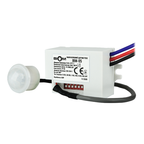 [3_2583] Інфрачервоний датчик руху BIOM IRM-05 max 100Вт 360°, врізний, білий