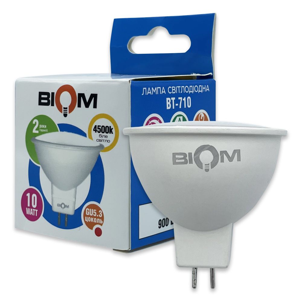 Світлодіодна лампа Biom BT-710 MR16 10W GU5.3 4500К матова