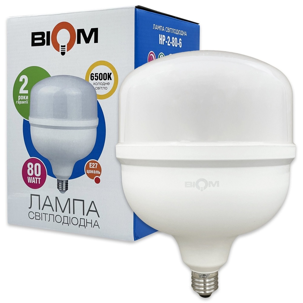 Світлодіодна лампа BIOM HP-2-80-6 T160 80W E27 6500К