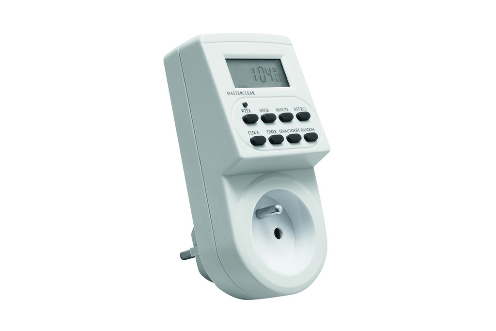 Таймер часу електронний тижневий GTV, max.3500W, IP20, розетка SCHUKO, білий корпус