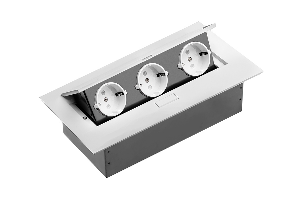 Подовжувач врізний в стіл GTV AE-PB03GS-53, 3xSCHUCKO, макс. 3600Вт, 16А, IP20, 220-240В / 50-60Гц, без кабелю, алюміній