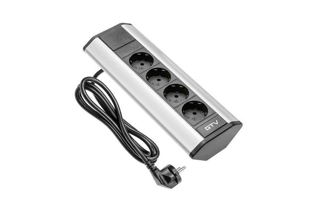 [6_20297] Подовжувач для офісу GTV AE-PBKT4S-80, кутовий, 4 x гнізда SCHUKO, срібний