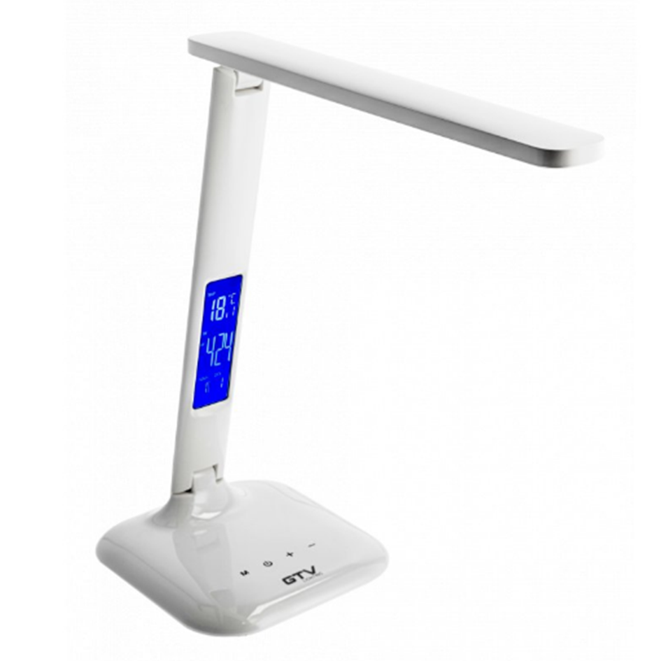 Настільна лампа GTV LINEAR 7W, CCT, час, температура, календар, будильник, Білий, працює від power bank (LB-LIN7W-00-DEC)