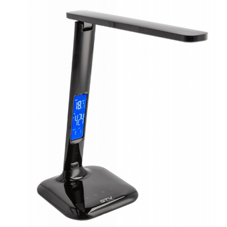 Настільна лампа GTV LINEAR 7W, CCT, час, температура, календар, будильник, Чорний, працює від power bank (LB-LIN7W-10-DEC)