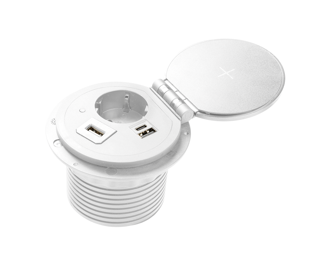 [6_20869] Подовжувач вбудований GTV CHARGER PLUS індукційна зарядка, 1 роз. schuko, USB A+C, HDMI, RJ45, 1,5 м, білий